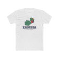 Zambia Lusaka Mission Flag Map shirt in White: flag of Zambia in the outline of Zambia with navy lettering, front view