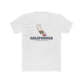 California Sacramento Mission Flag Map shirt in White: California state flag in the outline of California with navy lettering, front view
