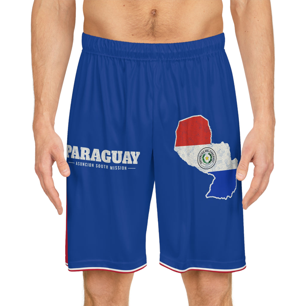 Paraguay Asuncion South Mission Basketball Shorts, worn, front view