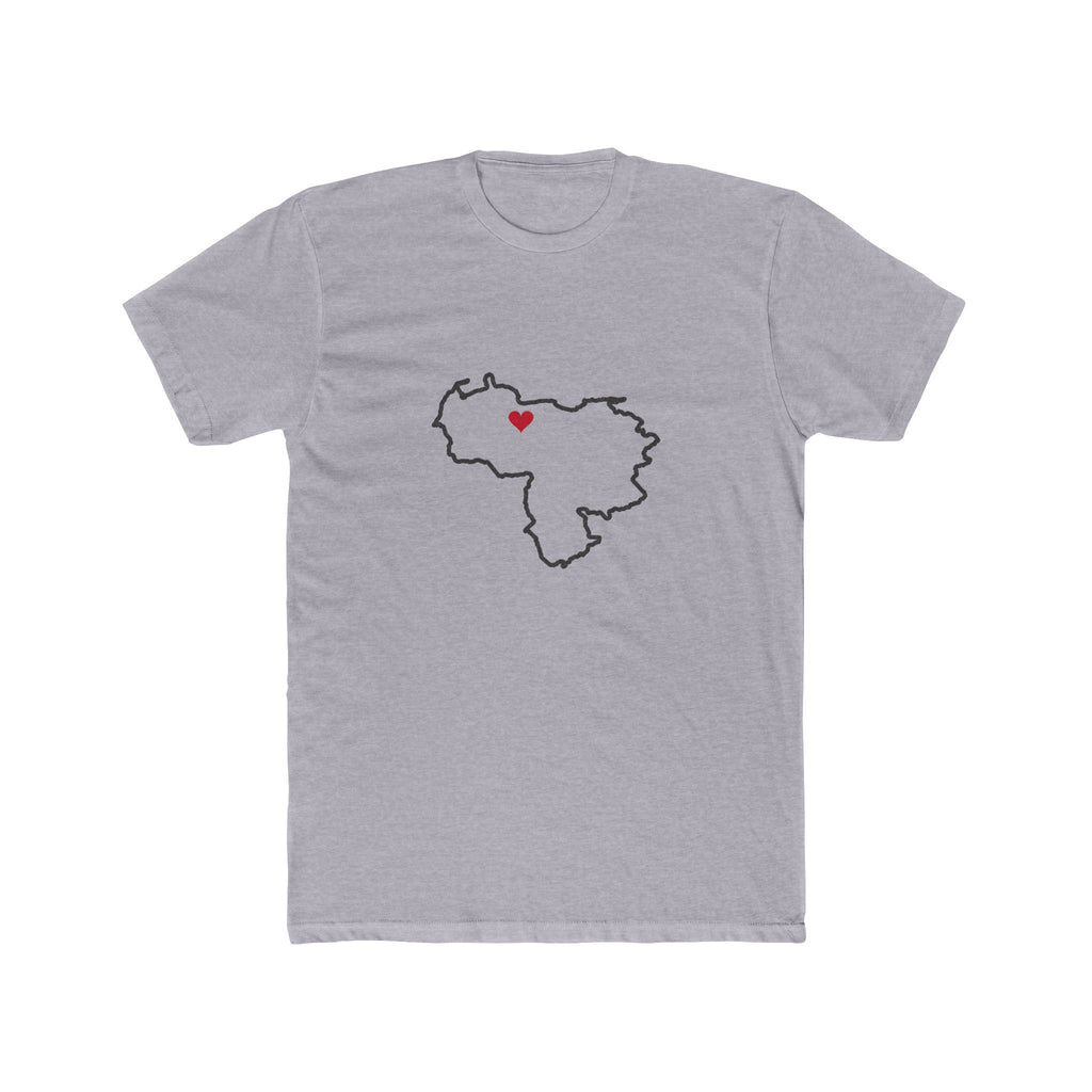 Venezuela Valencia Mission Heart Map shirt in Heather Grey: Venezuela outline with a red heart, front view
