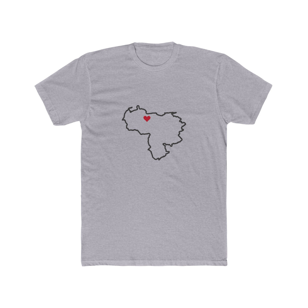 Venezuela Valencia Mission Heart Map shirt in Heather Grey: Venezuela outline with a red heart, front view