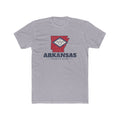 Arkansas Bentonville Mission Flag Map shirt in Heather Grey: Arkansas state flag in the outline of Arkansas with navy lettering, front view