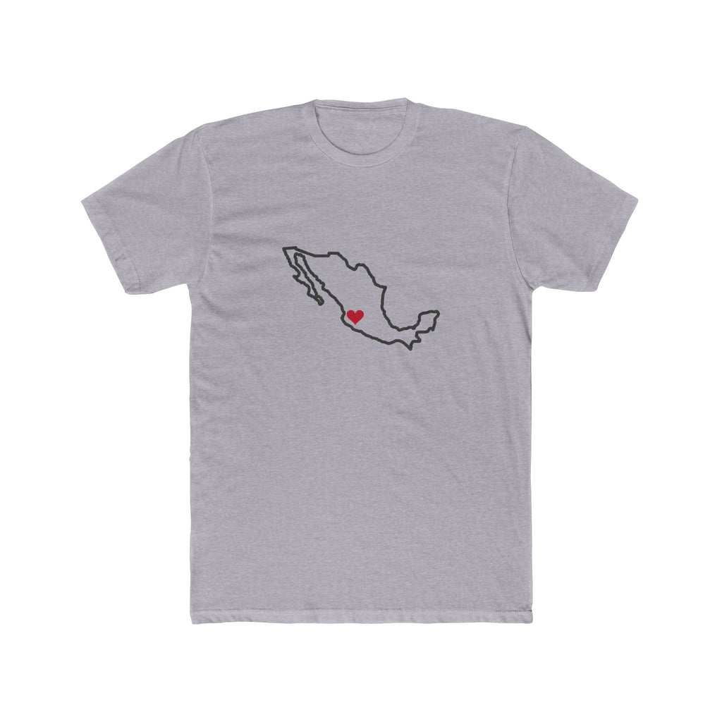Mexico Guadalajara East Mission Heart Map shirt in Heather Grey: Mexico outline with a red heart, front view