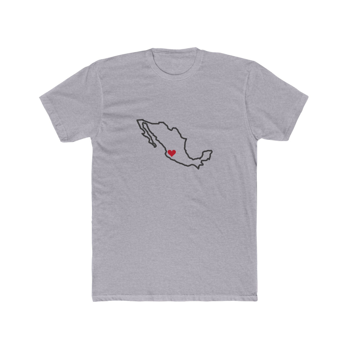 Mexico Guadalajara East Mission Heart Map shirt in Heather Grey: Mexico outline with a red heart, front view
