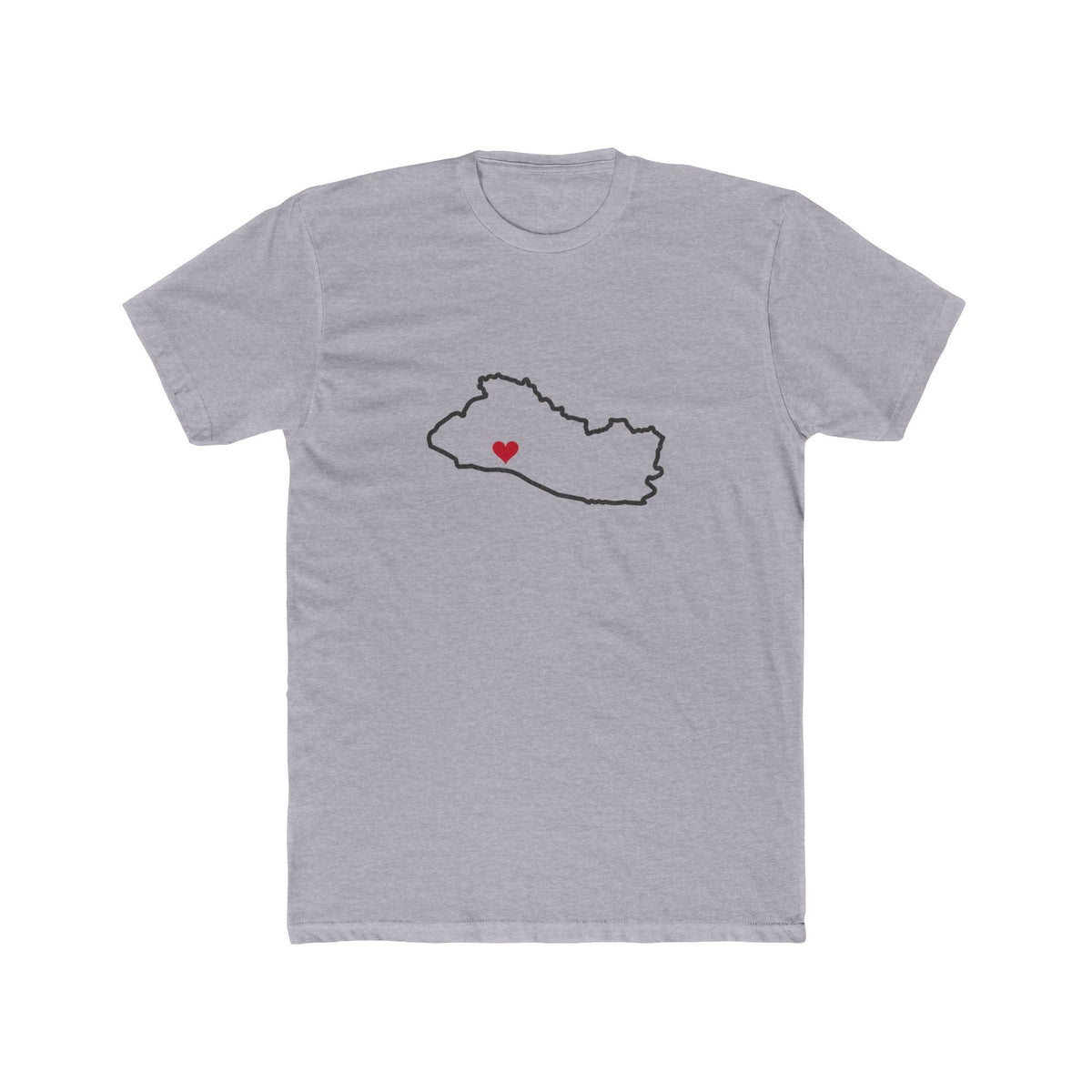 El Salvador San Salvador West Mission Heart Map shirt in Heather Grey: El Salvador outline with a red heart, front view