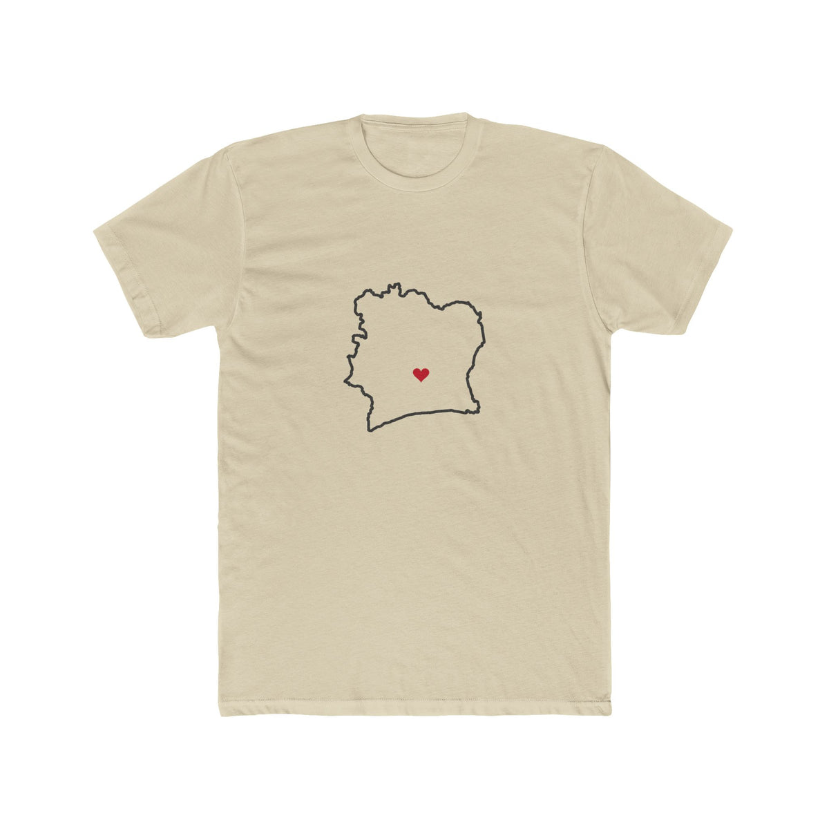 Cote d'Ivoire Yamoussoukro Mission Heart Map shirt in Cream: Cote d'Ivoire outline with a red heart, front view