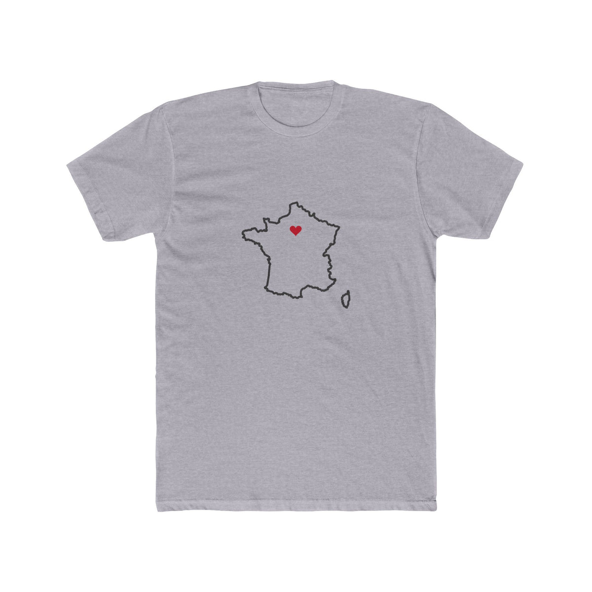 France Paris South Mission Heart Map shirt in Heather Grey: France outline with a red heart, front view