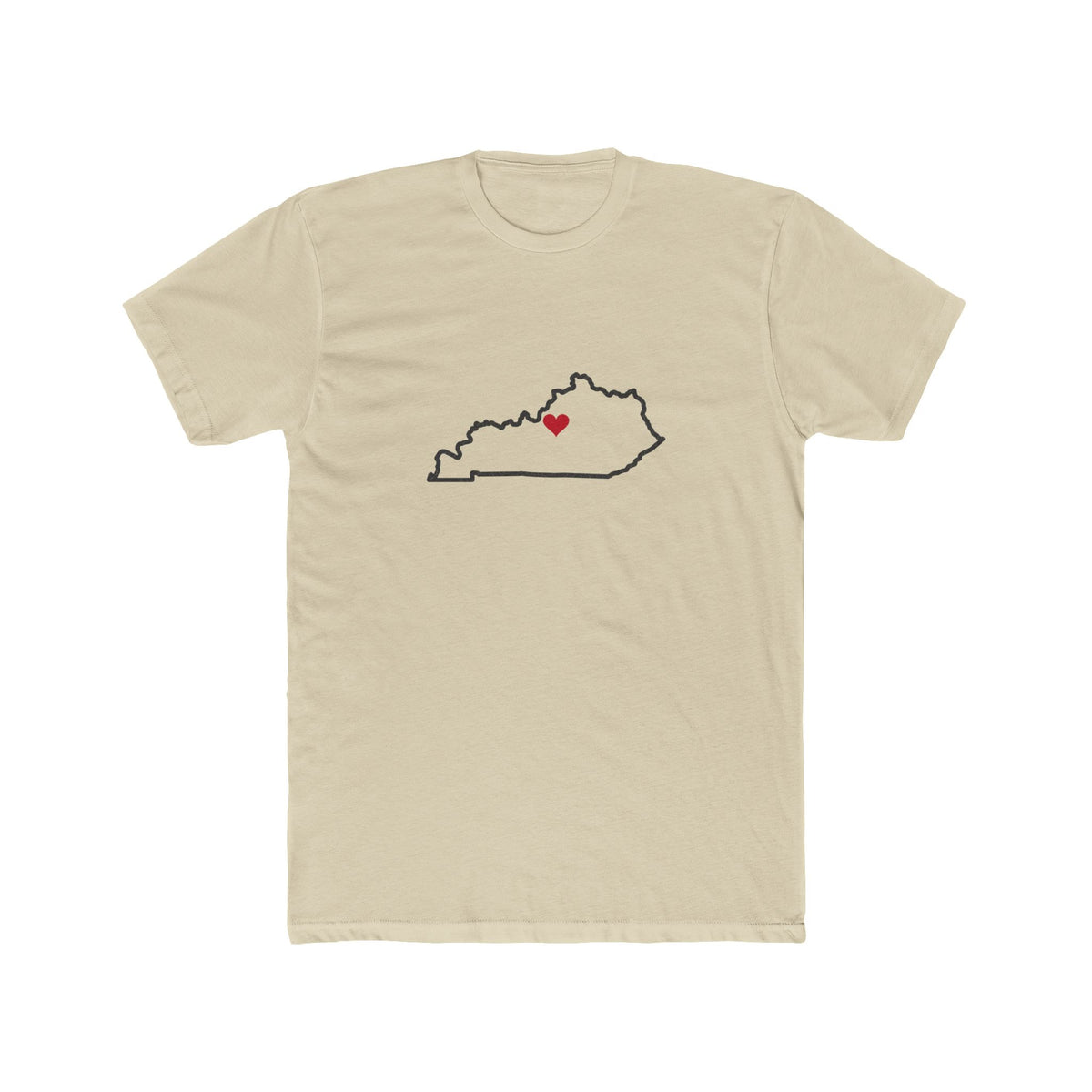 Kentucky Louisville Mission Heart Map shirt in Cream: Kentucky outline with a red heart, front view