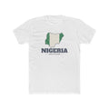 Nigeria Abuja Mission Flag Map shirt in White: flag of Nigeria in the outline of Nigeria with navy lettering, front view