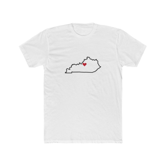 Kentucky Louisville Mission Heart Map shirt in White: Kentucky outline with a red heart, front view