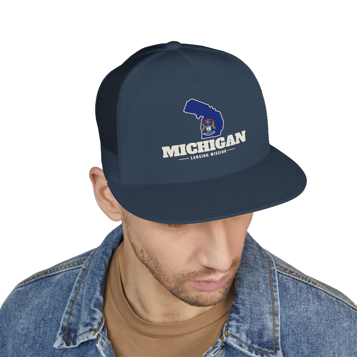 Michigan Lansing Mission Flag Map Trucker Hat