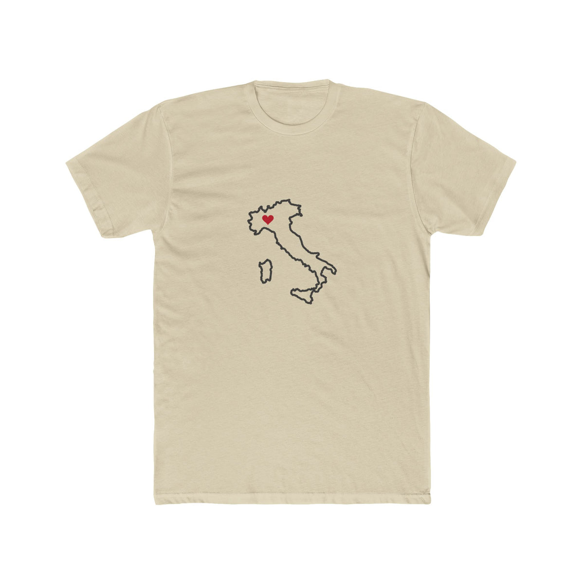 Italy Milan Mission Heart Map shirt in Cream: Italy outline with a red heart, front view