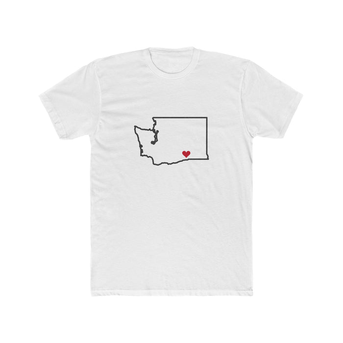 Washington Kennewick Mission Heart Map shirt in White: Washington outline with a red heart, front view