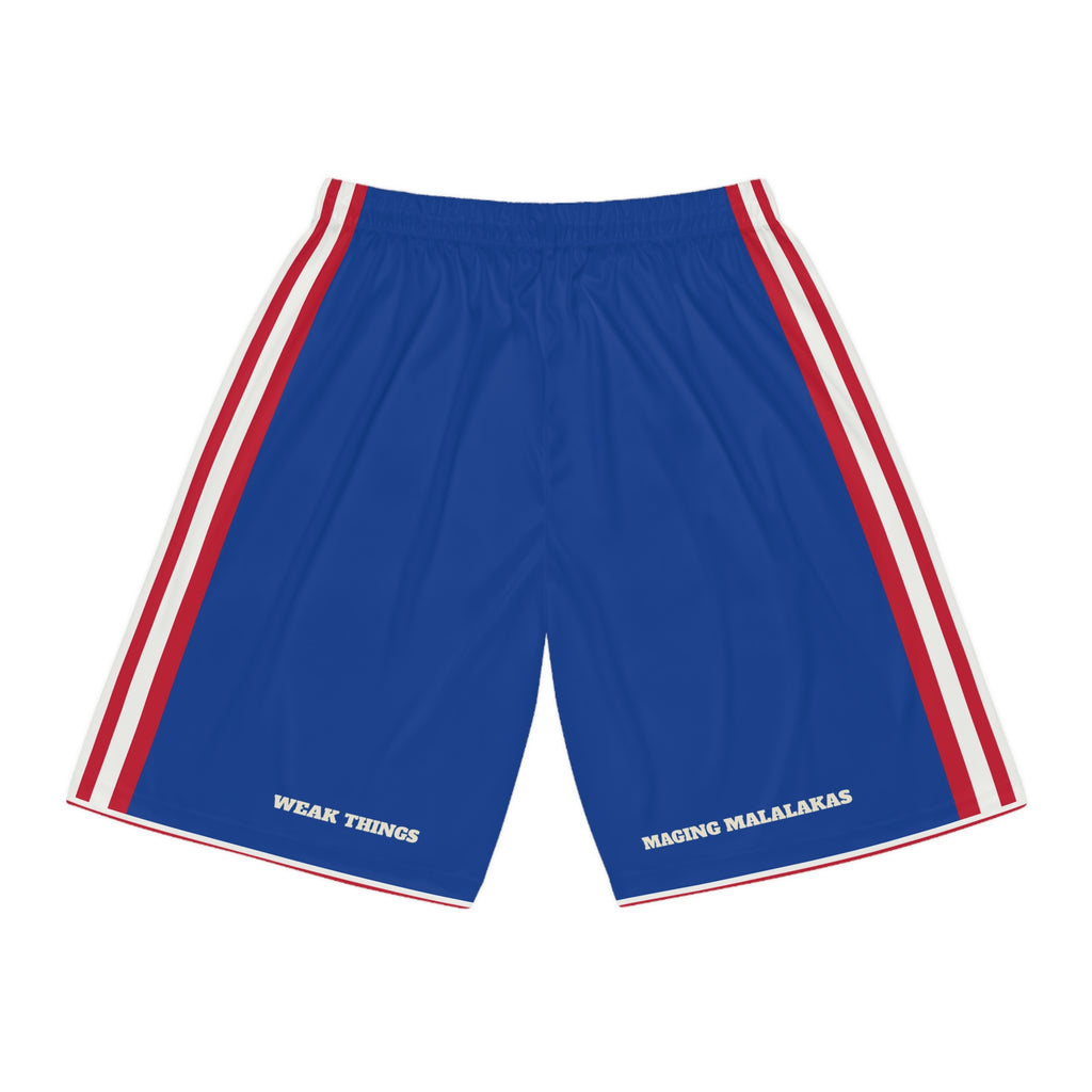 Philippines Quezon City North Mission Basketball Shorts, back view with WEAK THINGS and MAGING MALALAKAS on the legs