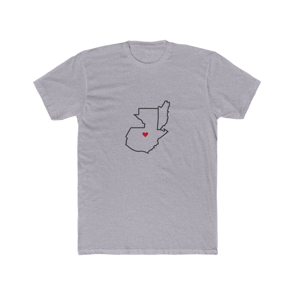 Guatemala Coban/Belize Mission Heart Map shirt in Heather Grey: Guatemala outline with a red heart, front view
