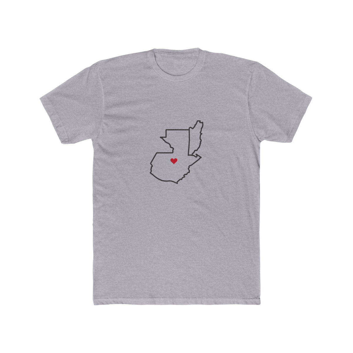 Guatemala Coban/Belize Mission Heart Map shirt in Heather Grey: Guatemala outline with a red heart, front view