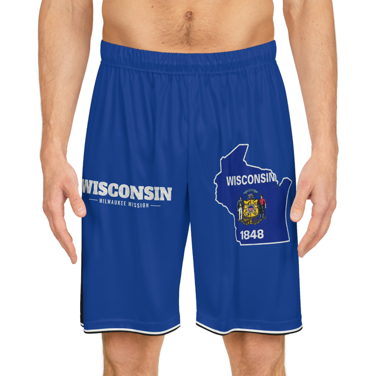 Wisconsin Milwaukee Mission Basketball Shorts, worn, front view