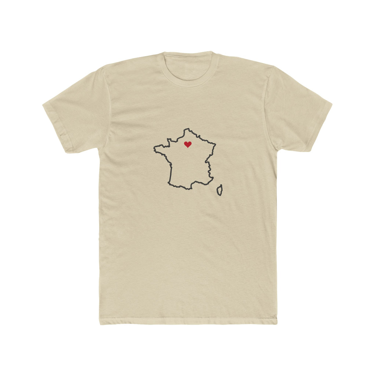 France Paris North Mission Heart Map shirt in Cream: France outline with a red heart, front view