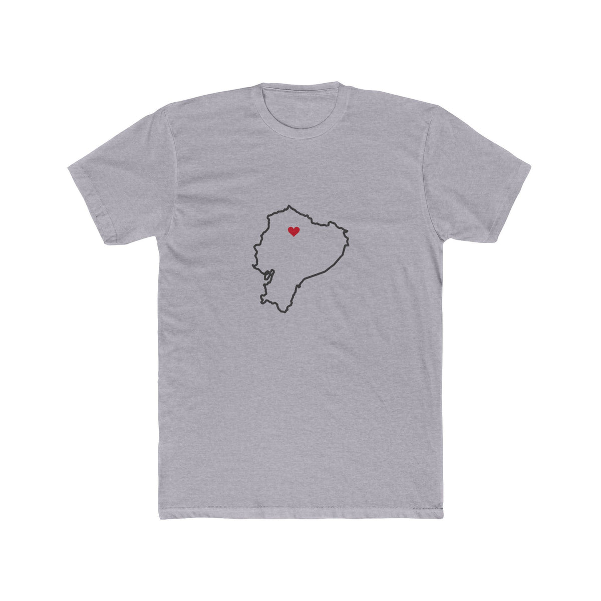 Ecuador Quito North Mission Heart Map shirt in Heather Grey: Ecuador outline with a red heart, front view