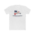 Dominican Republic Santiago Mission Flag Map shirt in White: flag of the Dominican Republic in the outline of the Dominican Republic with navy lettering, front view