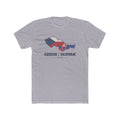 Czech/Slovak Mission Flag Map shirt in Heather Grey: flags of the Czech Republic and Slovakia in their country outlines with navy lettering, front view