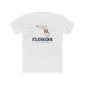 Florida Jacksonville Mission Flag Map shirt in White: Florida state flag in the outline of Florida with navy lettering, front view