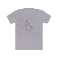 Idaho Idaho Falls Mission Heart Map shirt in Heather Grey: Idaho outline with a red heart, front view