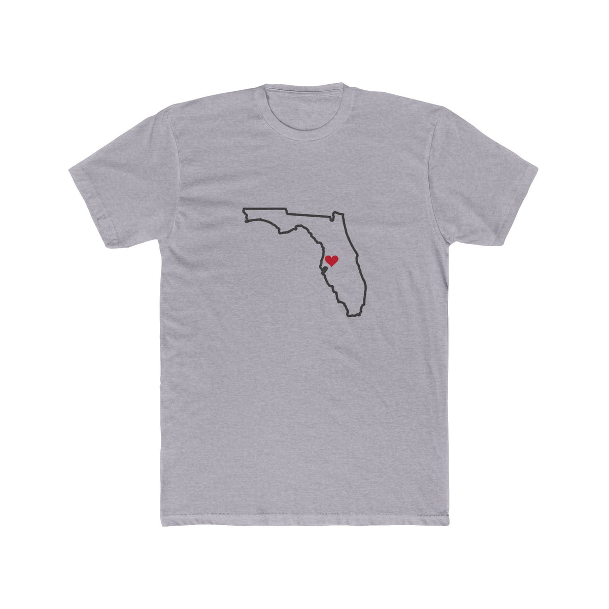 Florida Tampa Mission Heart Map shirt in Heather Grey: Florida outline with a red heart, front view