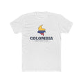 Colombia Bogota North Mission Flag Map shirt in White: flag of Colombia in the outline of Colombia with navy lettering, front view
