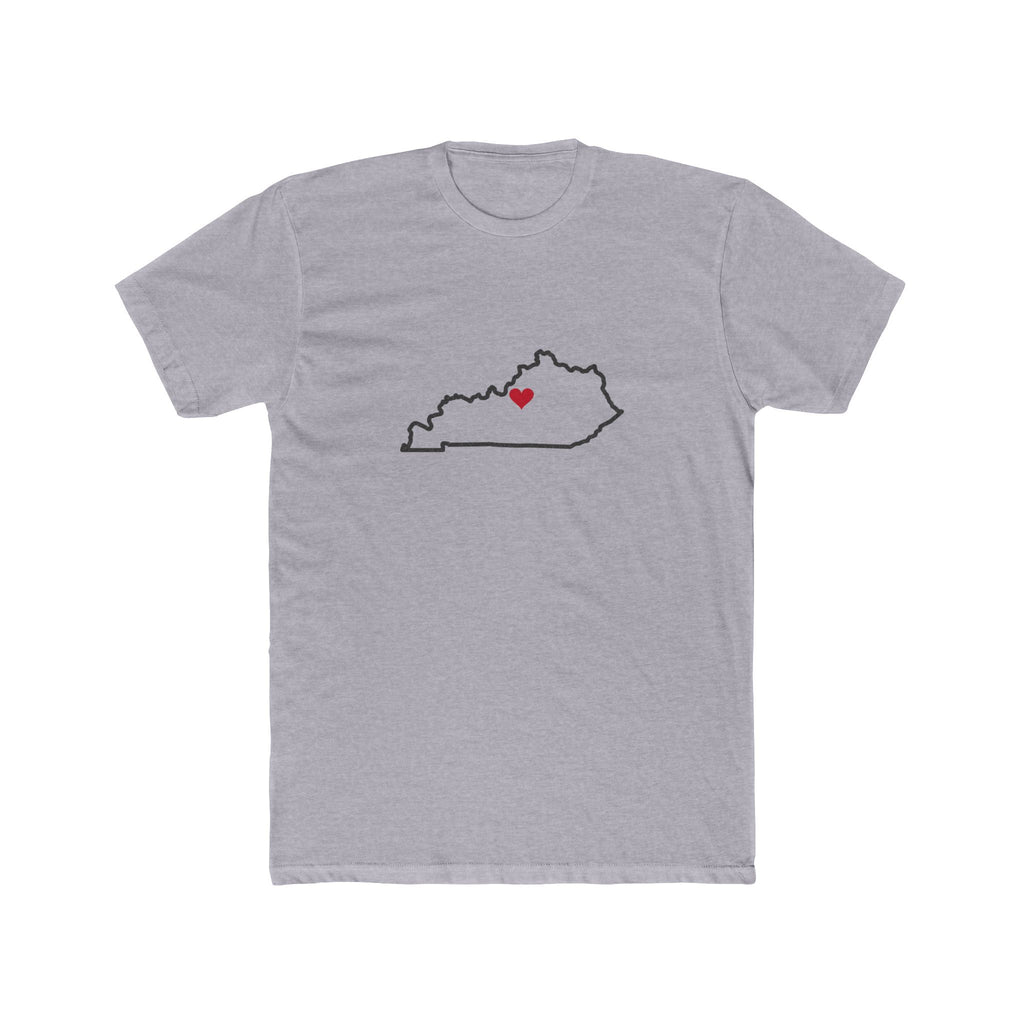 Kentucky Louisville Mission Heart Map shirt in Heather Grey: Kentucky outline with a red heart, front view