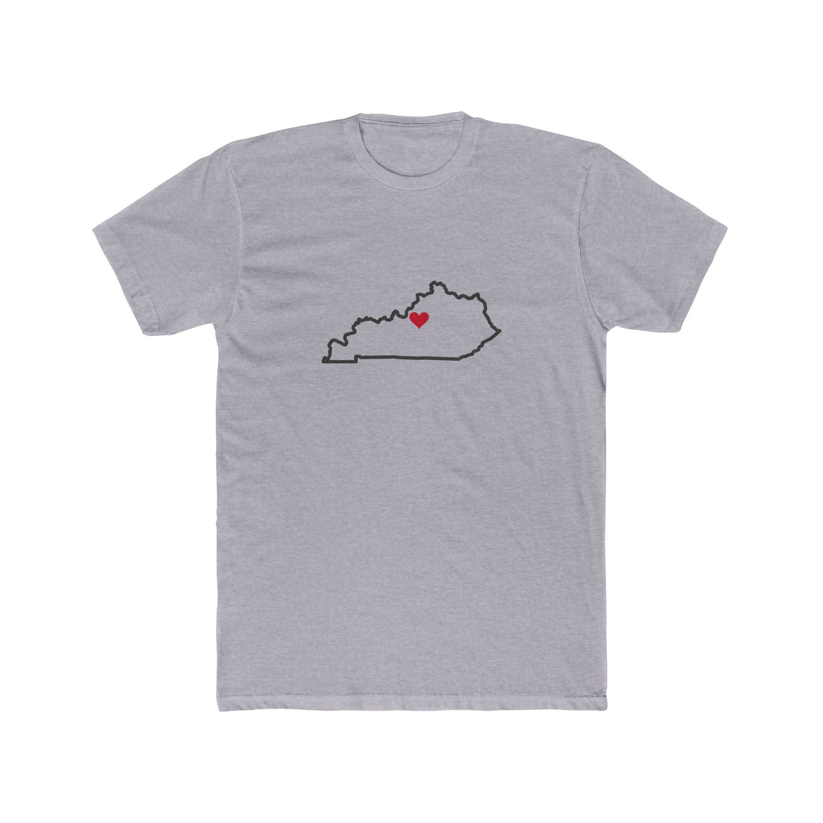 Kentucky Louisville Mission Heart Map shirt in Heather Grey: Kentucky outline with a red heart, front view
