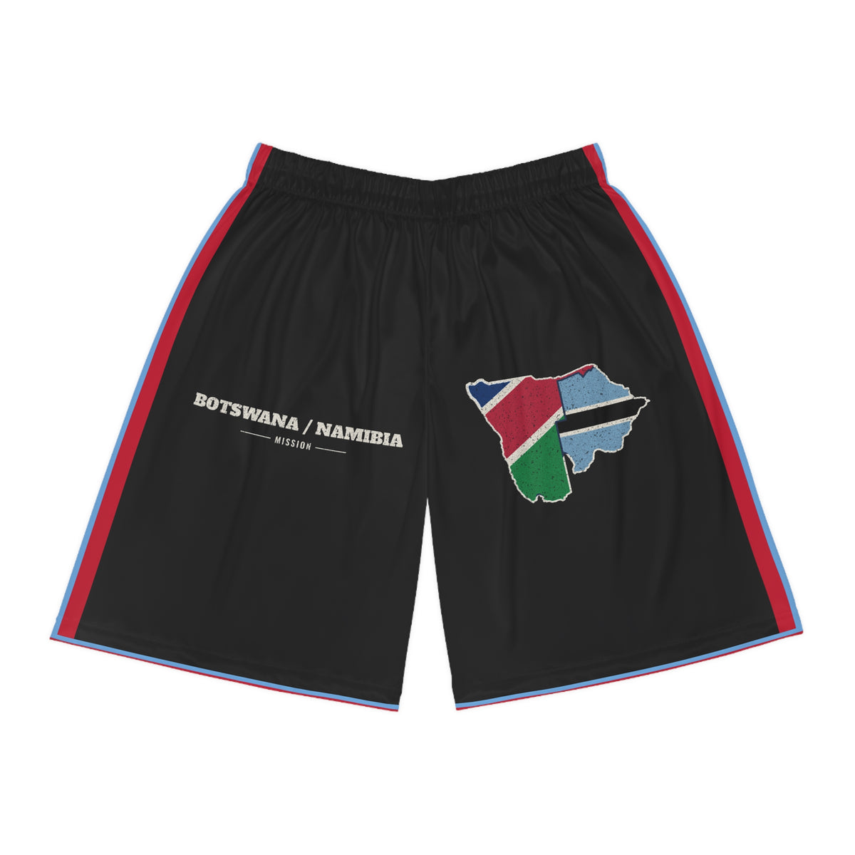 Botswana/Namibia Mission Basketball Shorts, front view