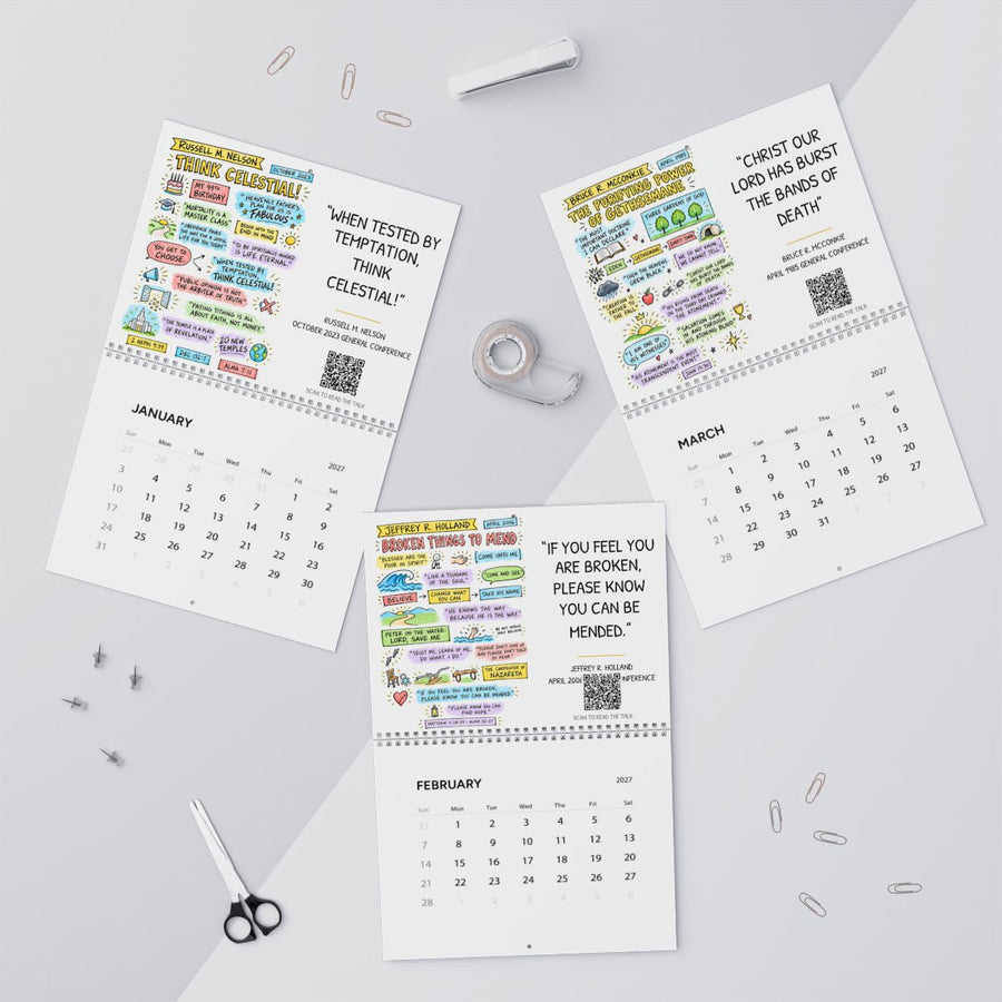 2027 sketch note wall calendar with twelve general conference talks