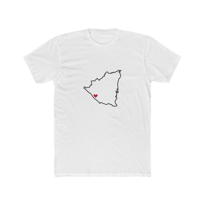Nicaragua Managua South Mission Heart Map shirt in White: Nicaragua outline with a red heart, front view