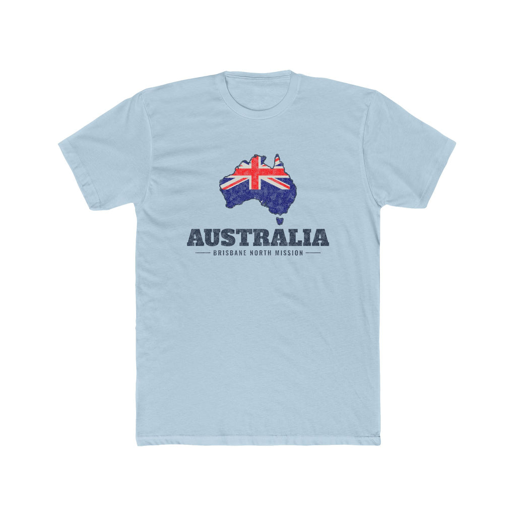 Australia Brisbane North Mission Flag Map shirt in Desert Pink: flag of Australia in the outline of Australia with navy lettering, front view