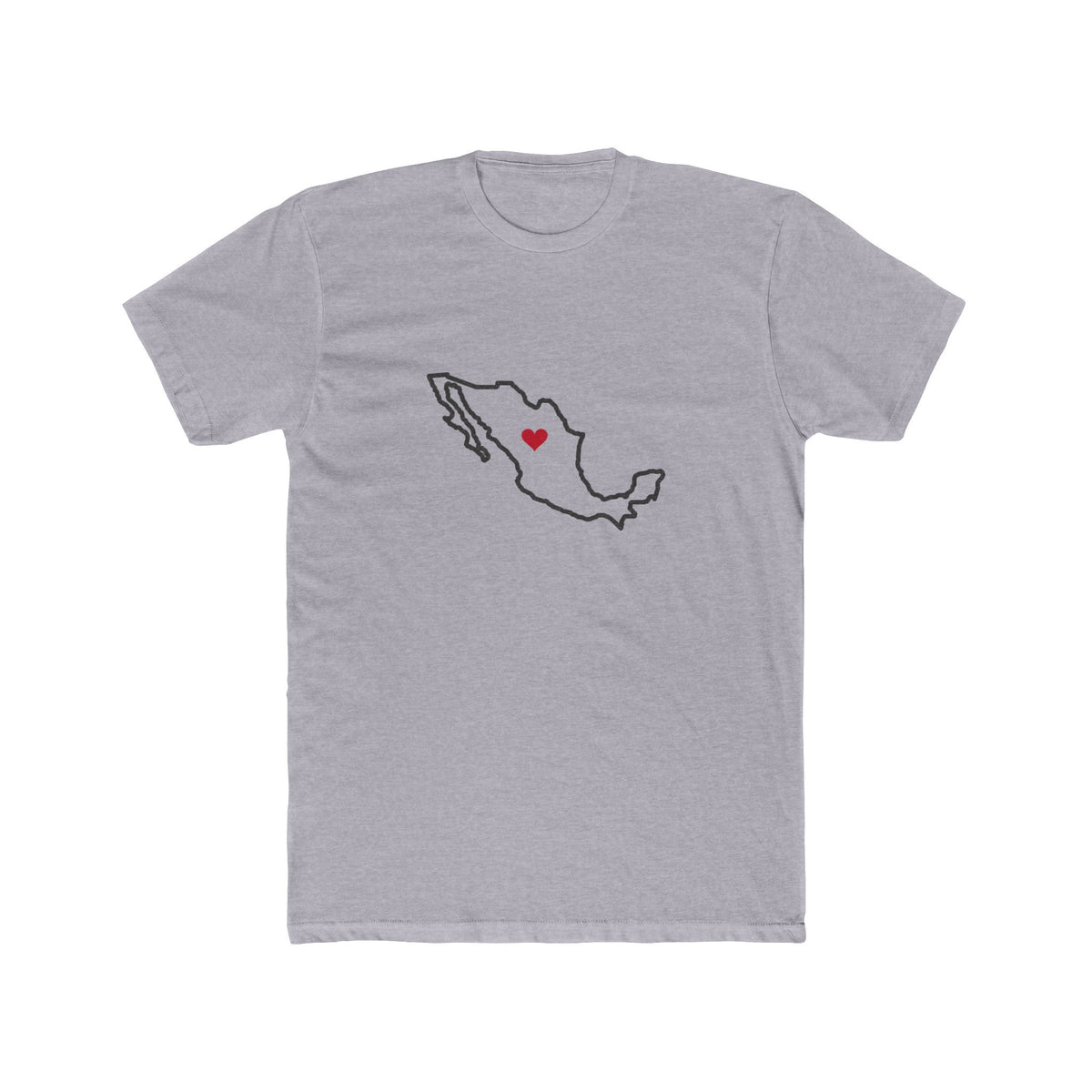 Mexico Torreon Mission Heart Map shirt in Heather Grey: Mexico outline with a red heart, front view