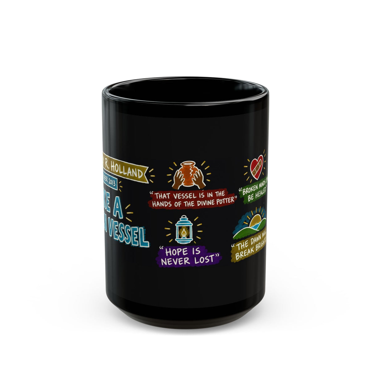 Like a Broken Vessel Sketch Note Black Mug — Jeffrey R. Holland