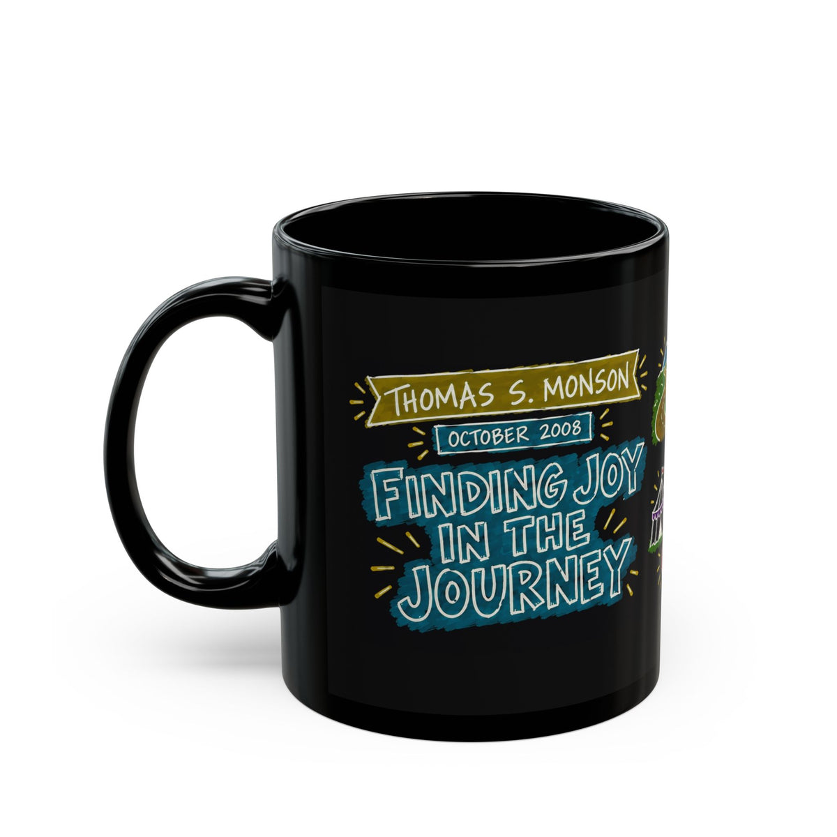Finding Joy in the Journey Sketch Note Black Mug — Thomas S. Monson