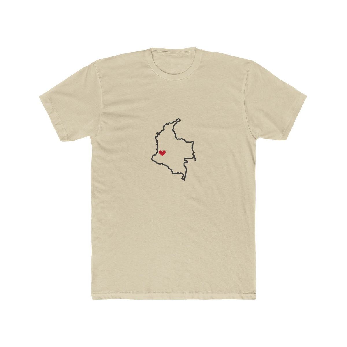 Colombia Cali Mission Heart Map shirt in Cream: Colombia outline with a red heart, front view