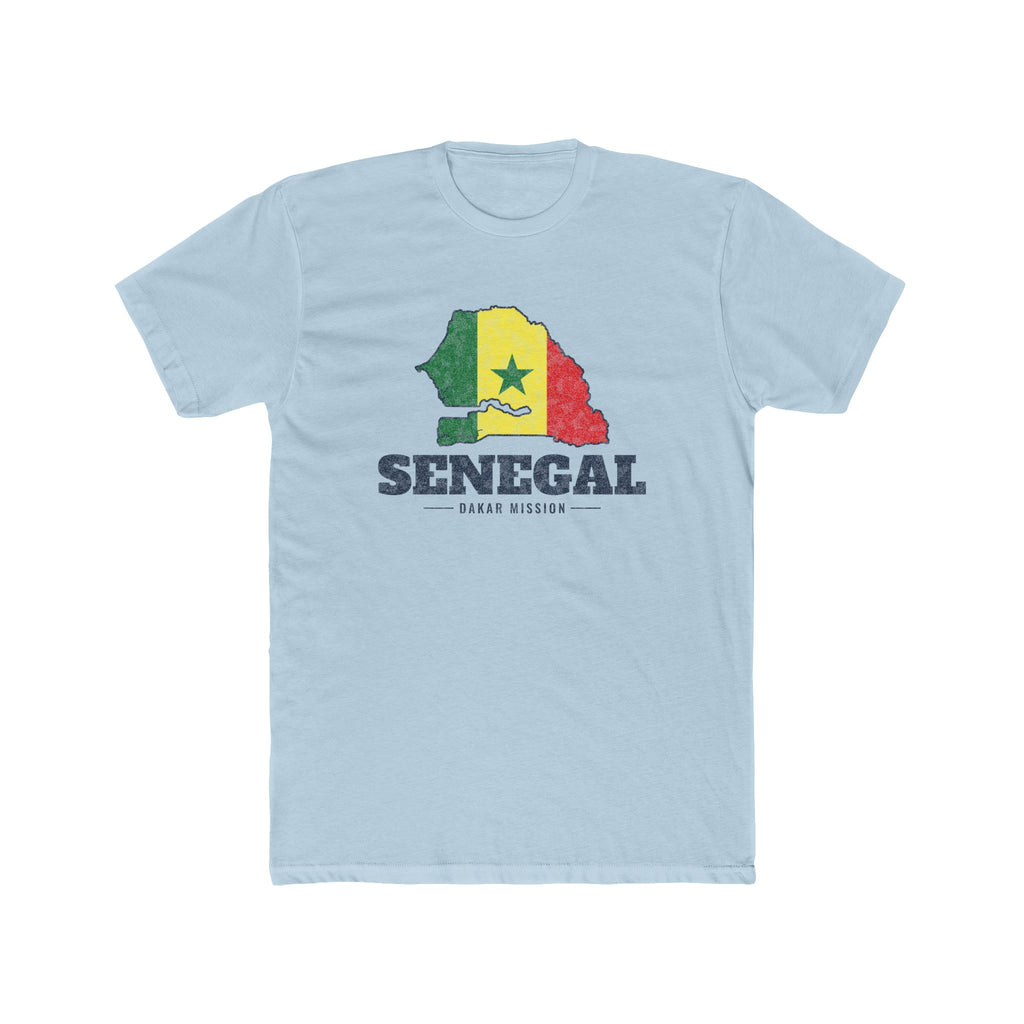 Senegal Dakar Mission Flag Map shirt in Desert Pink: flag of Senegal in the outline of Senegal with navy lettering, front view