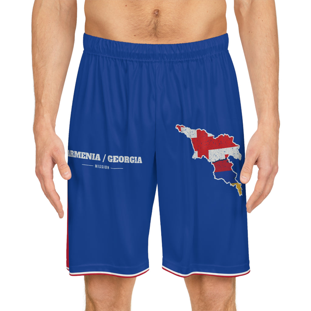 Armenia/Georgia Mission Basketball Shorts, worn, front view