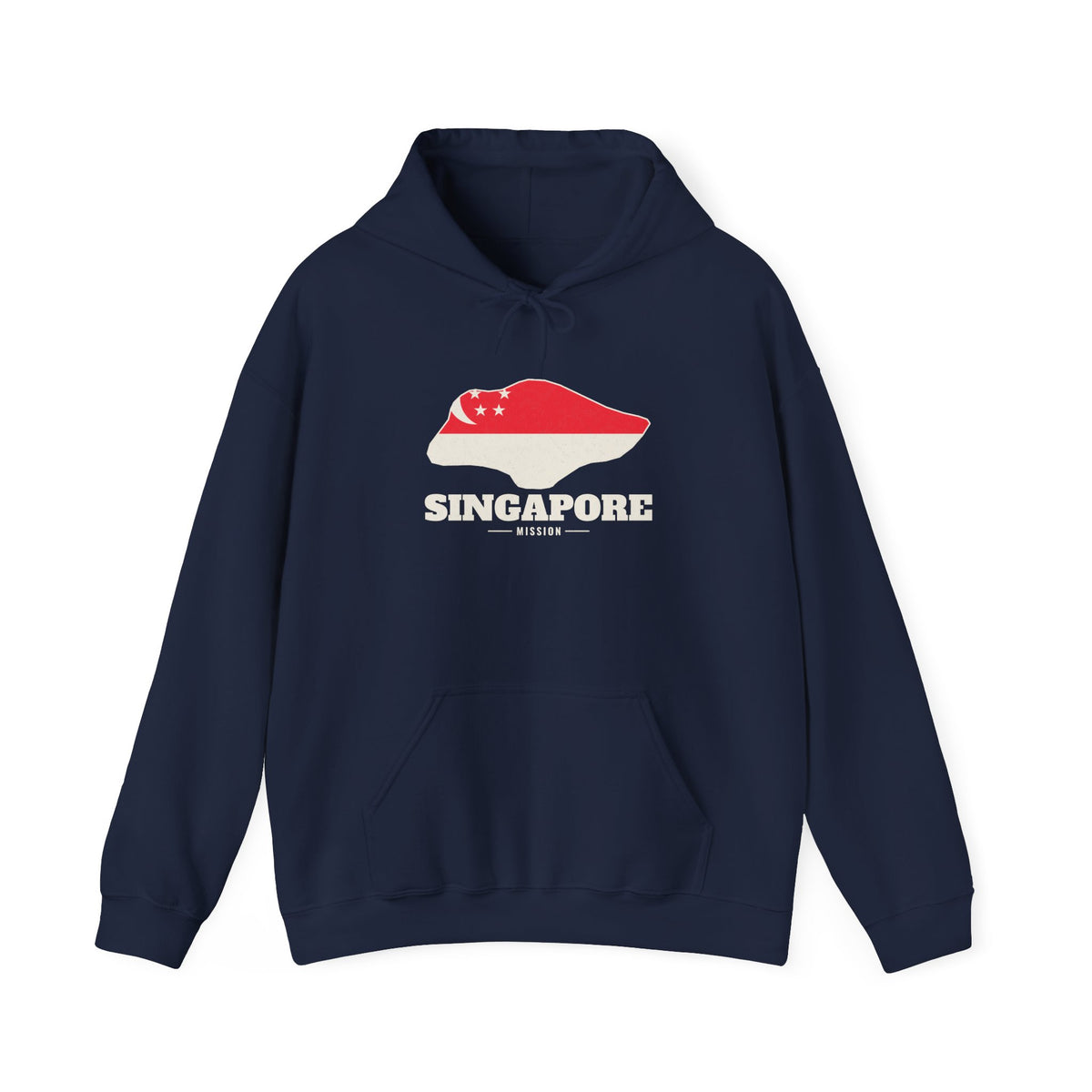 Singapore Mission Flag Map Hoodie in Navy, front view with the flag map and mission name