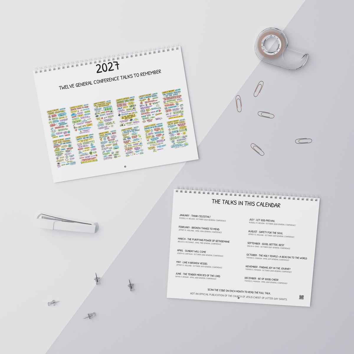 2027 Sketch Note Wall Calendar — Twelve General Conference Talks (White)