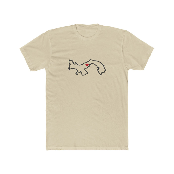 Panama Panama City Mission Heart Map shirt in Cream: Panama outline with a red heart, front view