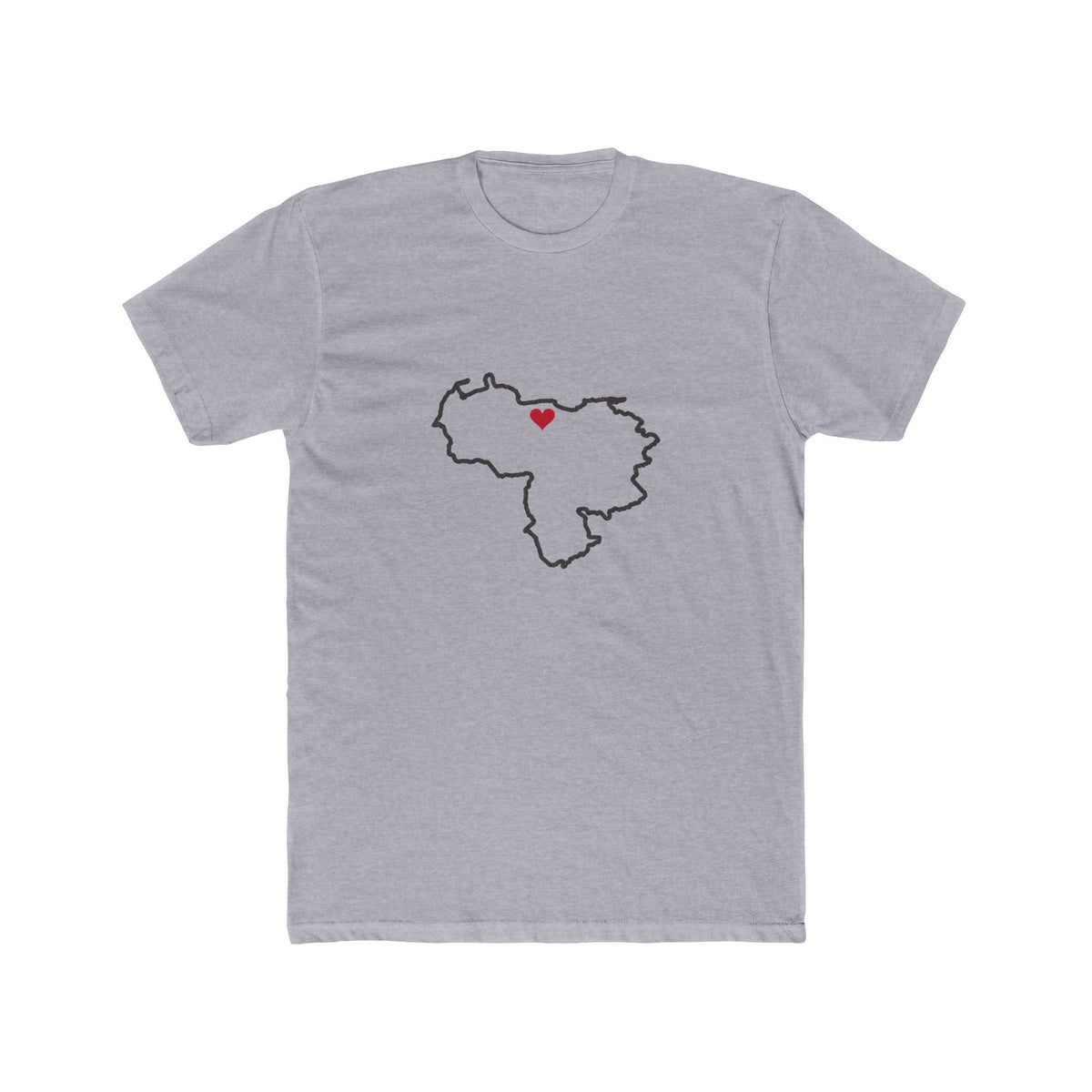 Venezuela Caracas Mission Heart Map shirt in a mission shirt color: Venezuela outline with a red heart, front view