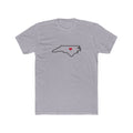 North Carolina Raleigh Mission Heart Map shirt in Heather Grey: North Carolina outline with a red heart, front view