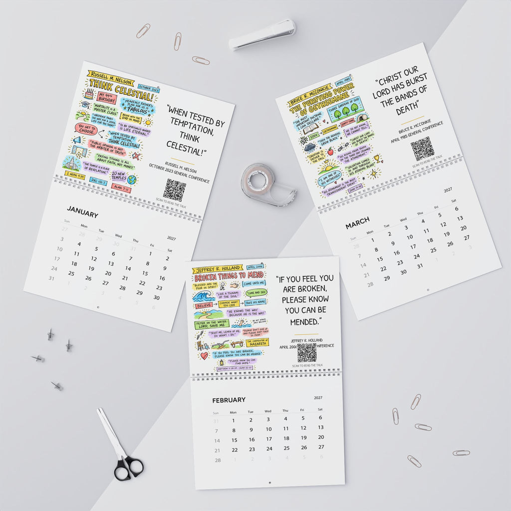 2027 Sketch Note Wall Calendar — Twelve General Conference Talks (White)