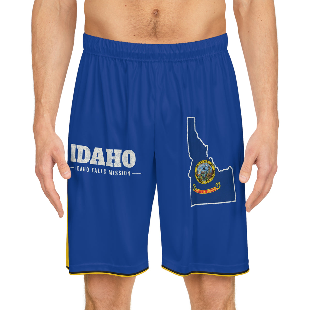 Idaho Idaho Falls Mission Basketball Shorts, worn, front view