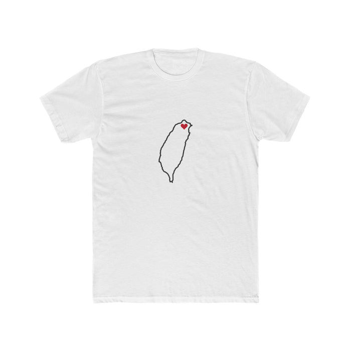 Taiwan Taipei Mission Heart Map shirt in White: Taiwan outline with a red heart, front view