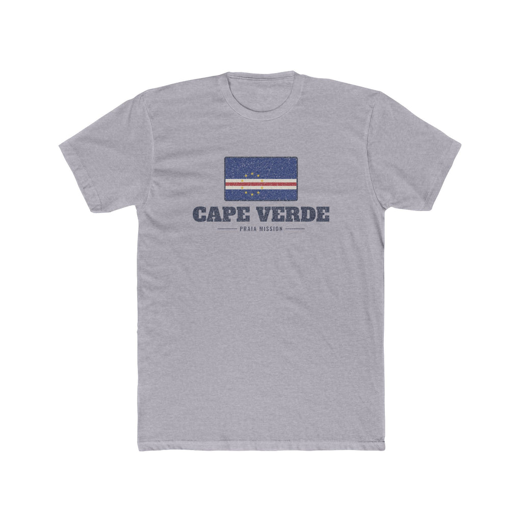 Cape Verde Praia Mission Flag Map shirt in Heather Grey: flag badge of Cape Verde with navy lettering, front view